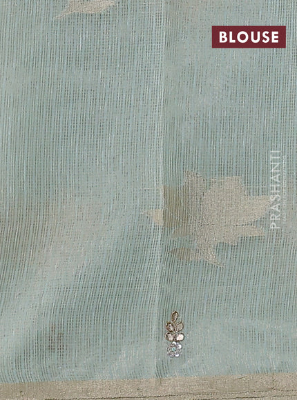 Kota tissue saree teal blue with zari woven floral buttas and embroidery butta border