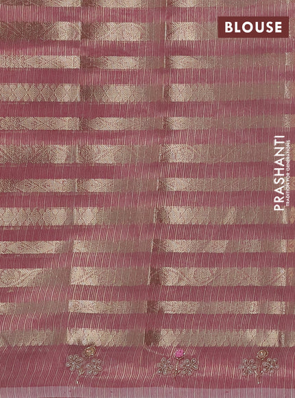 Kota tissue saree light pink with allover zari weaves and embroidery butta border