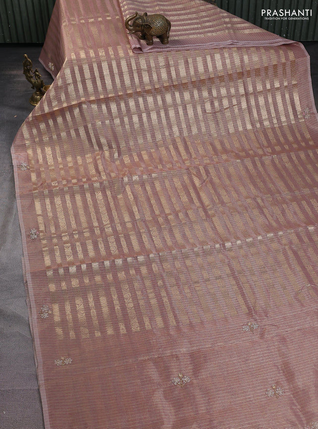 Kota tissue saree pastel maroon with allover zari weaves and embroidery butta border