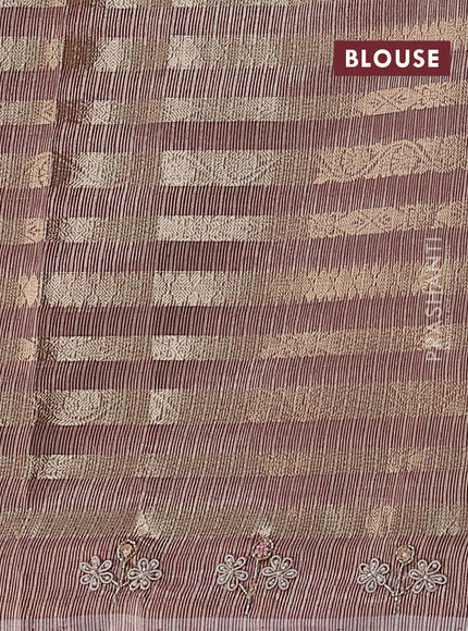 Kota tissue saree pastel maroon with allover zari weaves and embroidery butta border