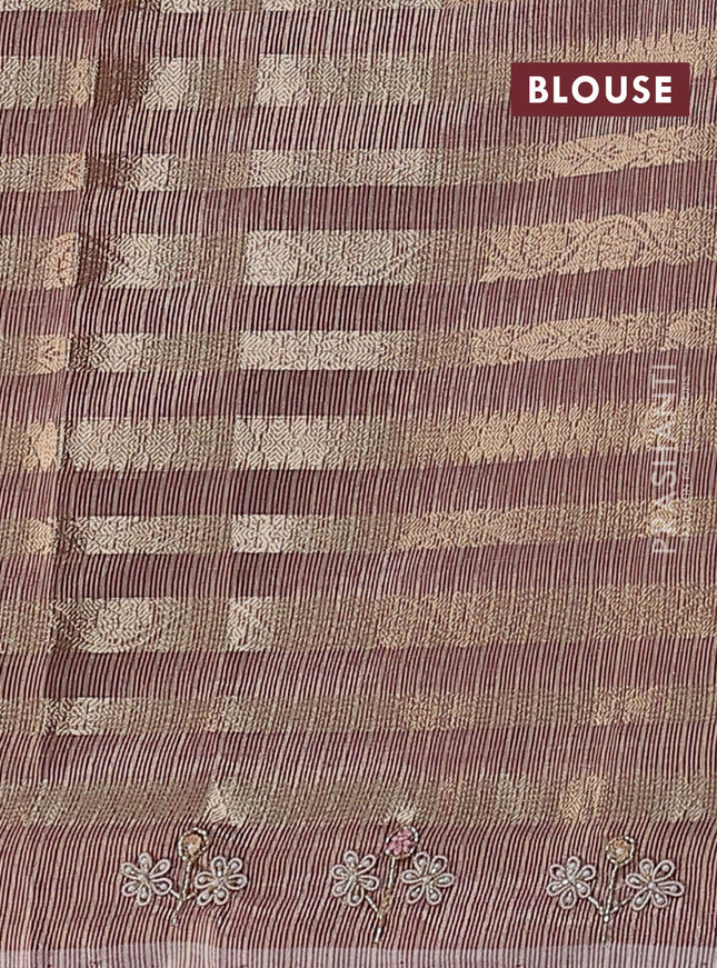 Kota tissue saree pastel maroon with allover zari weaves and embroidery butta border