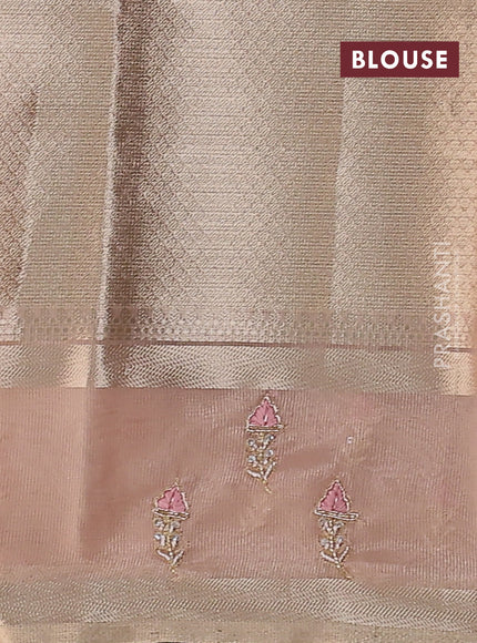Kota tissue saree peach pink with allover zari weaves and zari woven embroidery butta border