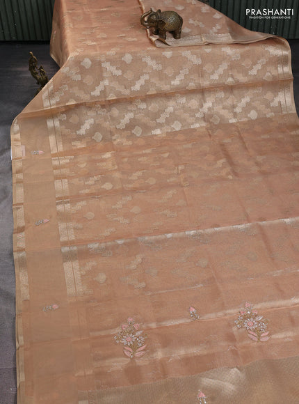 Kota tissue saree orange with allover zari weaves and zari woven embroidery butta border