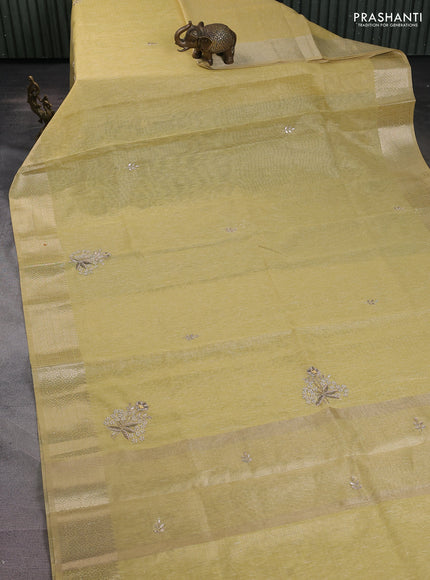 Kota tissue saree sandal with embroidery buttas and zari woven border