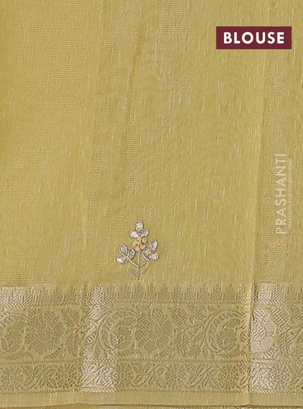 Kota tissue saree sandal with embroidery buttas and zari woven border