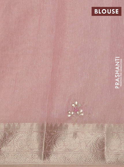 Kota tissue saree pink with embroidery buttas and zari woven border
