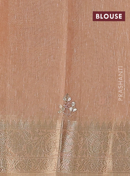 Kota tissue saree peach orange with embroidery buttas and zari woven border