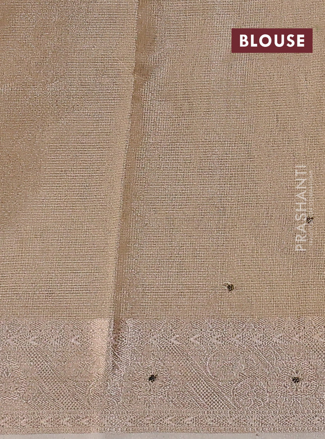 Kota tissue saree beige with embroidery buttas and zari woven border