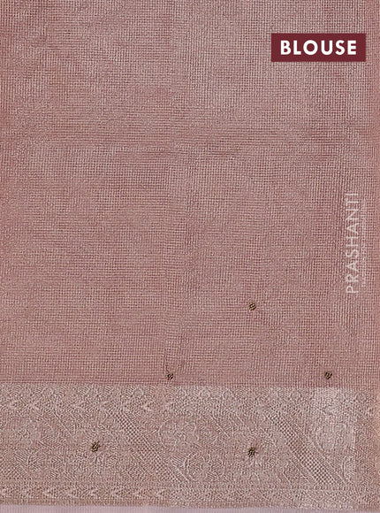 Kota tissue saree peach pink with embroidery buttas and zari woven border