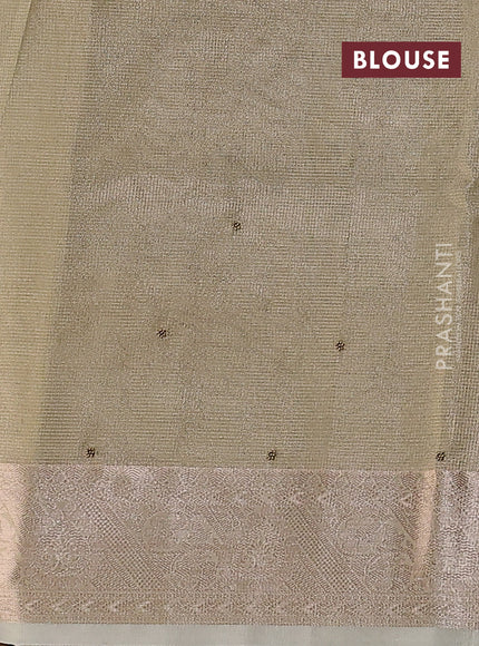 Kota tissue saree elaichi green with embroidery buttas and zari woven border