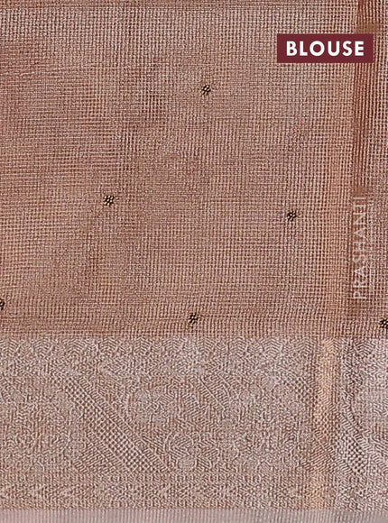 Kota tissue saree peach shade with embroidery buttas and zari woven border