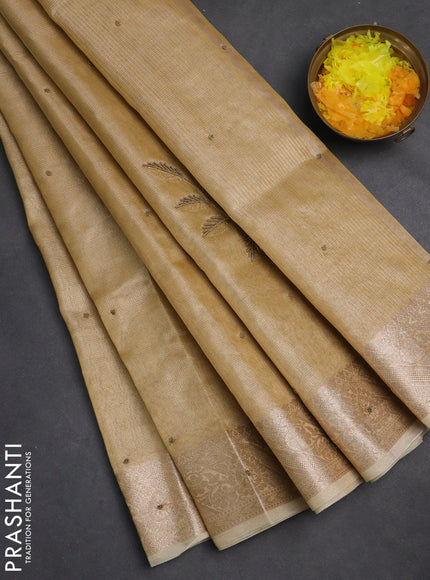 Kota tissue saree yellow with embroidery buttas and zari woven border