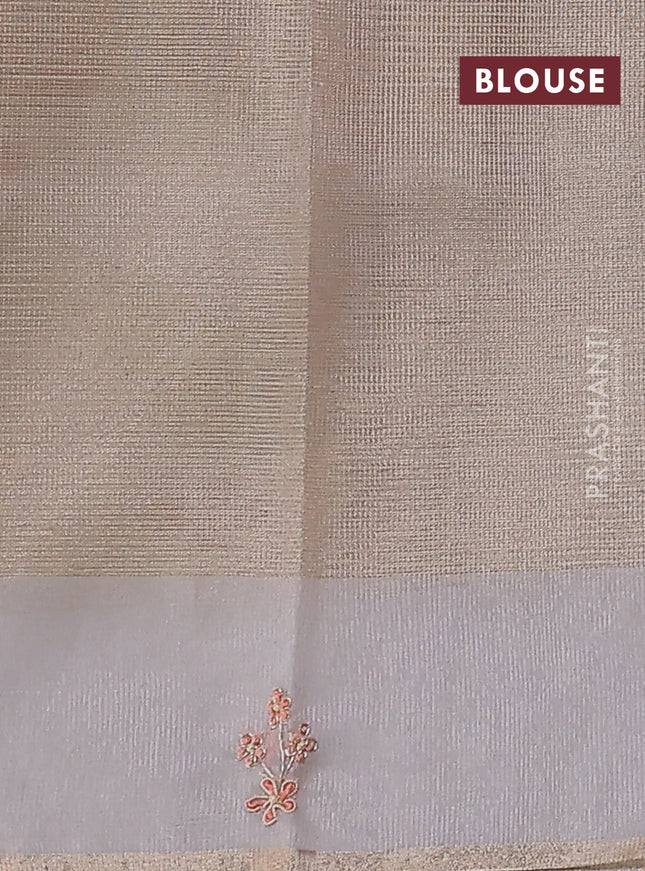 Kota tissue saree beige with zari woven buttas and embroidery butta border