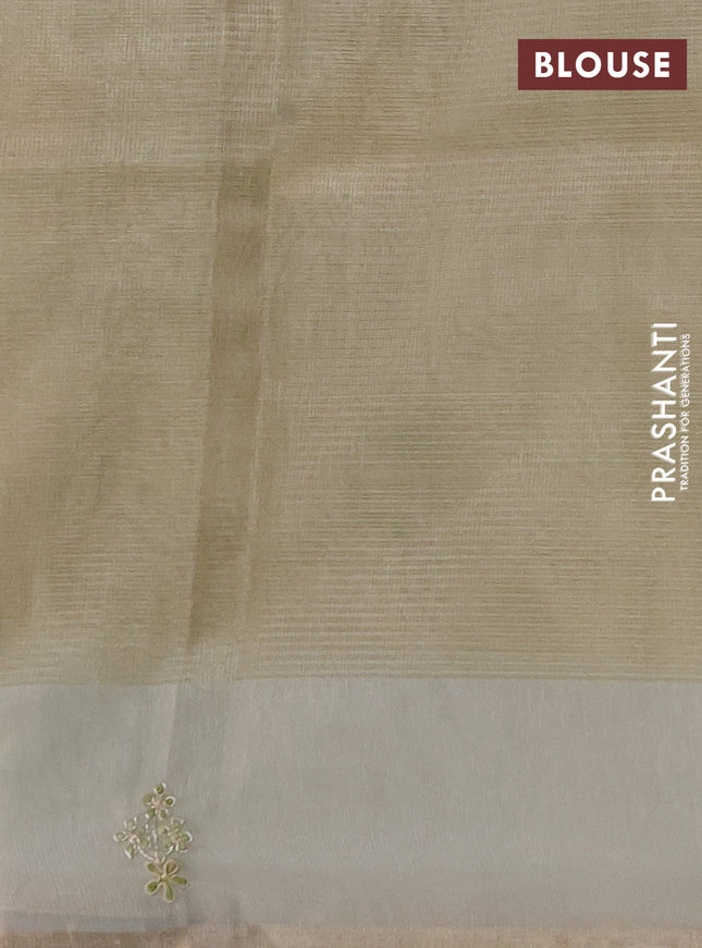 Kota tissue saree pista green with zari woven buttas and embroidery butta border