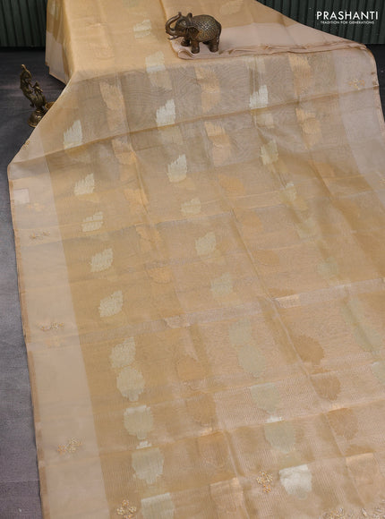 Kota tissue saree sandal with zari woven buttas and embroidery butta border