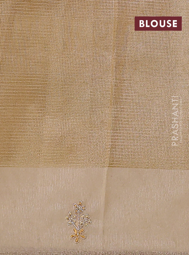 Kota tissue saree sandal with zari woven buttas and embroidery butta border