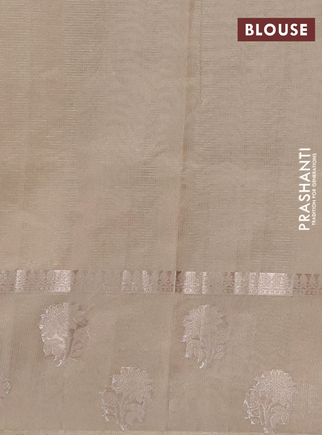 Kota tissue saree beige with embroidery buttas and zari woven floral butta border