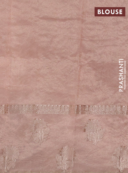 Kota tissue saree peach shade with embroidery buttas and zari woven floral butta border