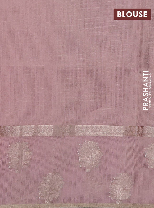 Kota tissue saree light pink with embroidery buttas and zari woven floral butta border