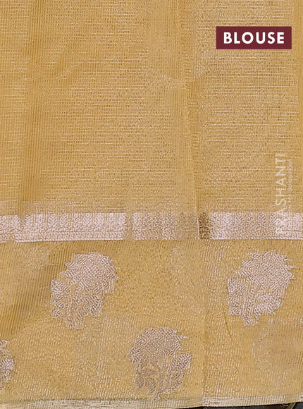 Kota tissue saree yellow with embroidery buttas and zari woven floral butta border