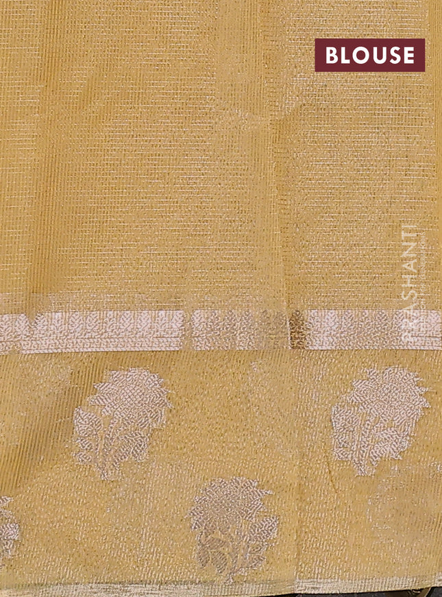 Kota tissue saree yellow with embroidery buttas and zari woven floral butta border