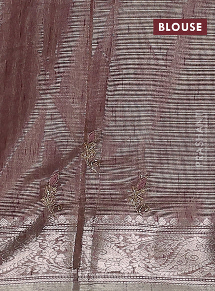 Kota tissue saree wine shade with embroidery buttas and zari woven border