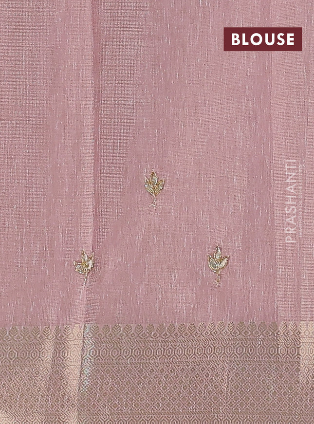 Kota tissue saree baby pink with embroidery buttas and zari woven border
