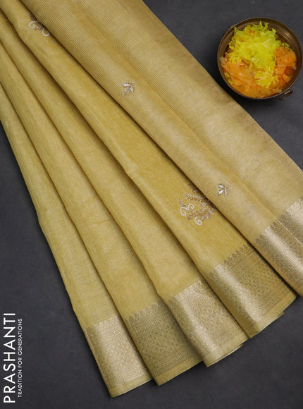 Kota tissue saree yellow with embroidery buttas and zari woven border