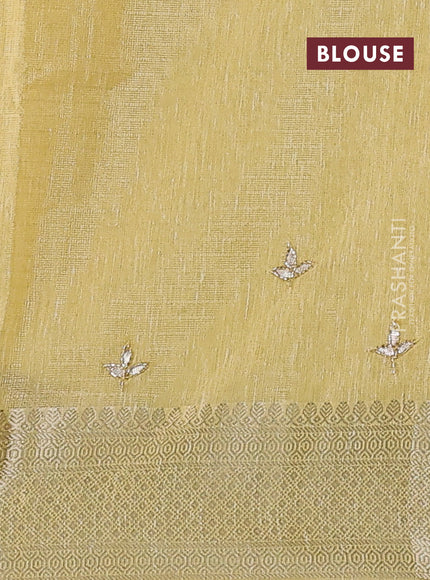 Kota tissue saree yellow with embroidery buttas and zari woven border
