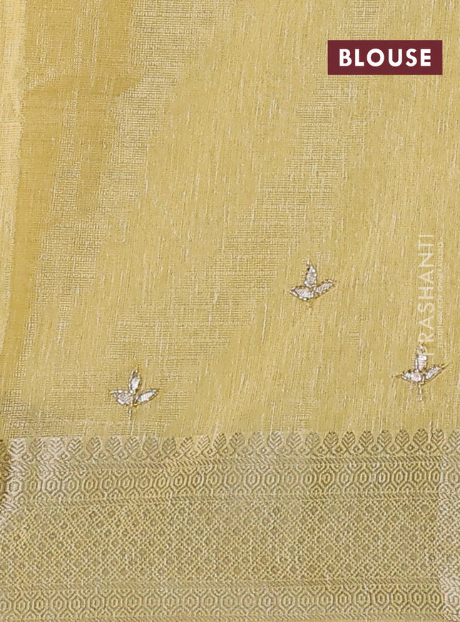 Kota tissue saree yellow with embroidery buttas and zari woven border