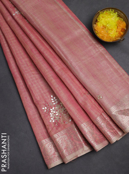 Kota tissue saree pastel pink with embroidery buttas and zari woven border