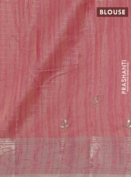 Kota tissue saree pastel pink with embroidery buttas and zari woven border