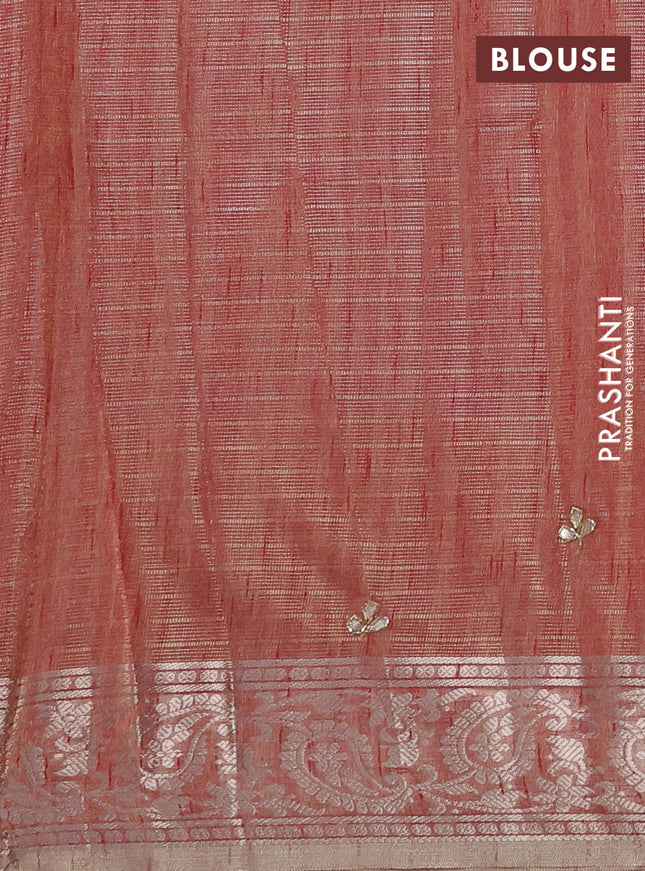 Kota tissue saree red shade with embroidery buttas and zari woven border
