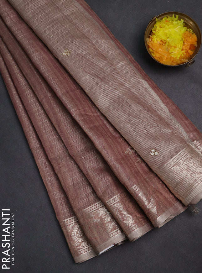 Kota tissue saree pastel pink shade with embroidery buttas and zari woven border