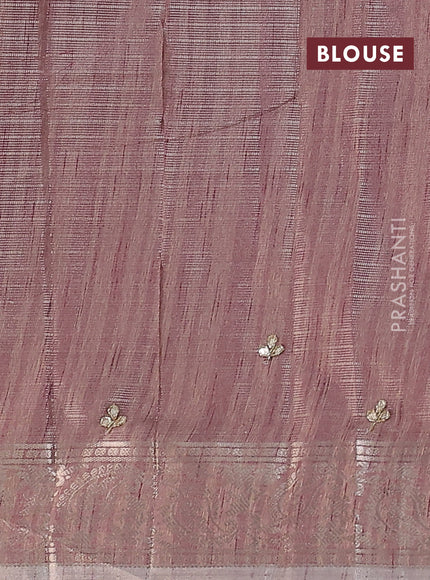 Kota tissue saree pastel pink shade with embroidery buttas and zari woven border