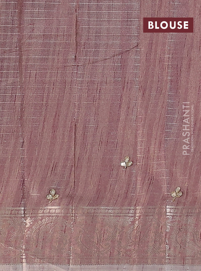 Kota tissue saree pastel pink shade with embroidery buttas and zari woven border