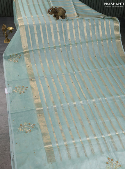 Kota tissue saree teal green with allover zari weaves & embroidery buttas and embroidery butta border