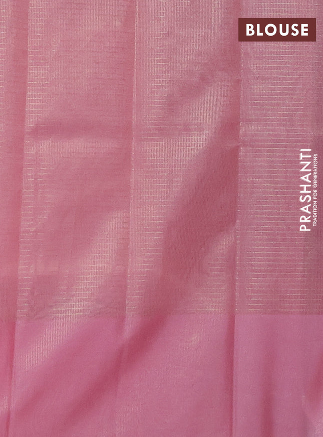 Kota tissue saree light pink with zari woven buttas and embroidered butta boder