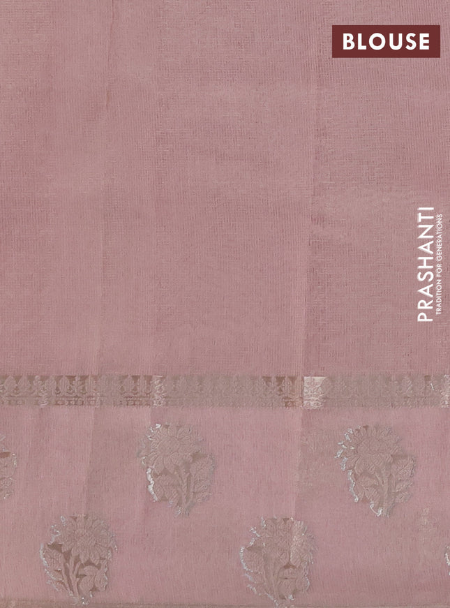 Kota tissue saree pastel pink with embroidery buttas and zari woven butta border