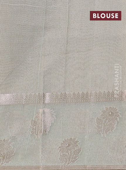Kota tissue saree pastel green with embroidery buttas and zari woven butta border