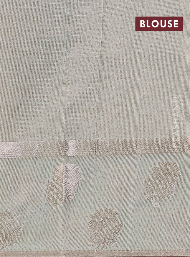 Kota tissue saree pastel green with embroidery buttas and zari woven butta border