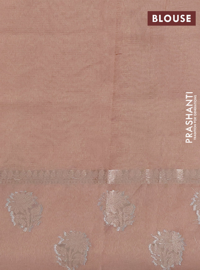 Kota tissue saree peach with embroidery buttas and zari woven butta border