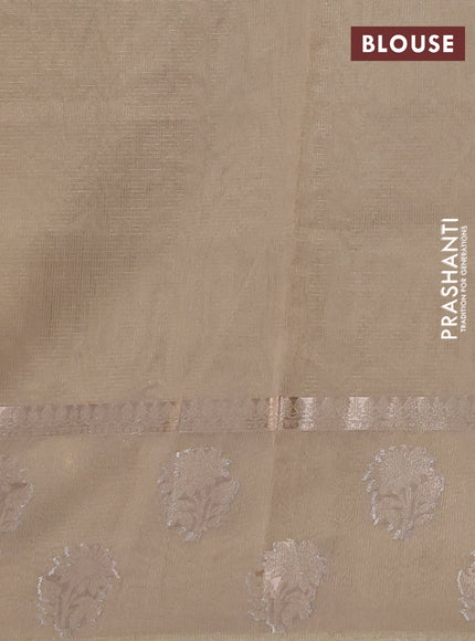 Kota tissue saree beige with embroidery buttas and zari woven butta border