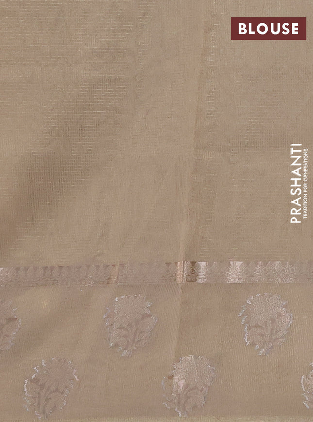 Kota tissue saree beige with embroidery buttas and zari woven butta border