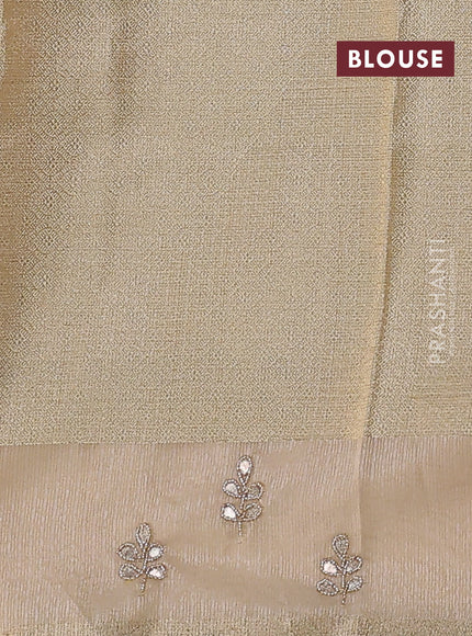 Kota tissue saree sandal with allover zari weaves and embroidered butta boder