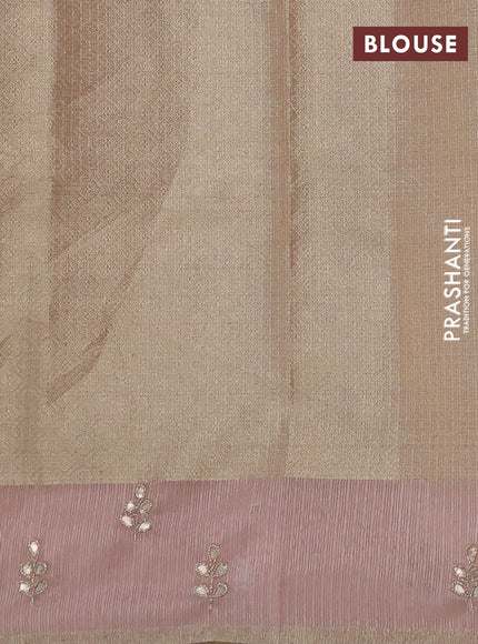 Kota tissue saree peach with allover zari weaves and embroidered butta boder