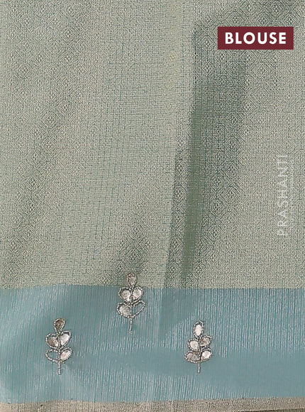 Kota tissue saree teal blue with allover zari weaves and embroidered butta boder