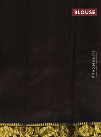 Silk cotton saree sandal and black with plain body and zari woven border