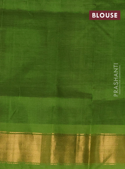 Silk cotton saree deep purple and light green with plain body and zari woven border
