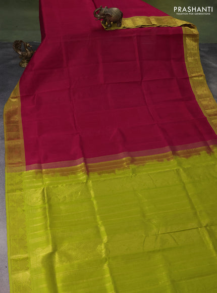 Silk cotton saree red and light green with plain body and zari woven border